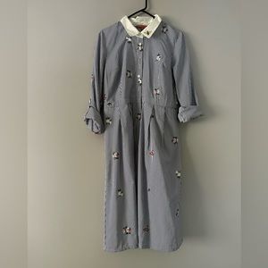 Women modcloth “broadcaster” embroidered button down midi dress size L
